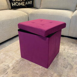 Home Luxe Interiors Purple Square Foldable Brushed Velvet Storage Box Pouffe Seat Ottoman - thumbnail 5