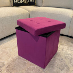 Home Luxe Interiors Purple Square Foldable Brushed Velvet Storage Box Pouffe Seat Ottoman - thumbnail 4