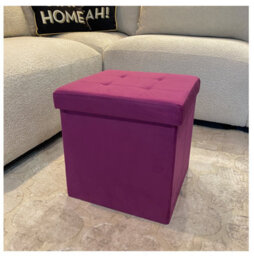 Home Luxe Interiors Purple Square Foldable Brushed Velvet Storage Box Pouffe Seat Ottoman
