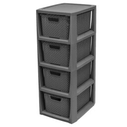 STAR SUPPLIES 4 Drawer Large Spacious Rattan Effect Grey Home Office Modular Storage Tower Unit - thumbnail 3