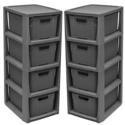 STAR SUPPLIES 4 Drawer Large Spacious Rattan Effect Grey Home Office Modular Storage Tower Unit - thumbnail 1