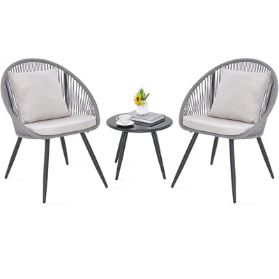 Costway 3 Piece Patio Furniture Set Woven Rope Balcony Chair W/ Seat & Back Cushions - image 1