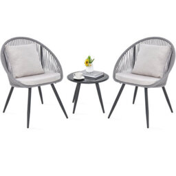 Costway 3 Piece Patio Furniture Set Woven Rope Balcony Chair W/ Seat & Back Cushions - thumbnail 1