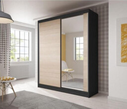 Arte Bella 03 Sliding Door Wardrobe 1830mm Black Carcass, Oak Sonoma Fronts With Mirrored Door - Contemporary Storage For Stylish Homes - thumbnail 1