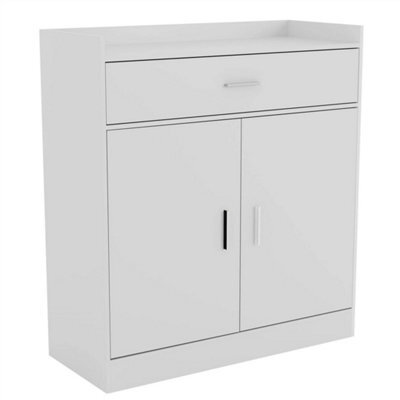 2 Door 1 Drawer Shoe Cabinet Storage Cupboard Footwear Stand Rack White - image 1