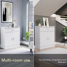 2 Door 1 Drawer Shoe Cabinet Storage Cupboard Footwear Stand Rack White - thumbnail 6