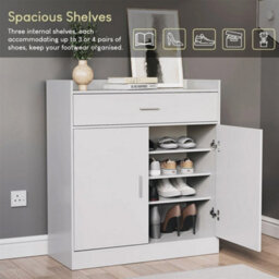 2 Door 1 Drawer Shoe Cabinet Storage Cupboard Footwear Stand Rack White - thumbnail 5