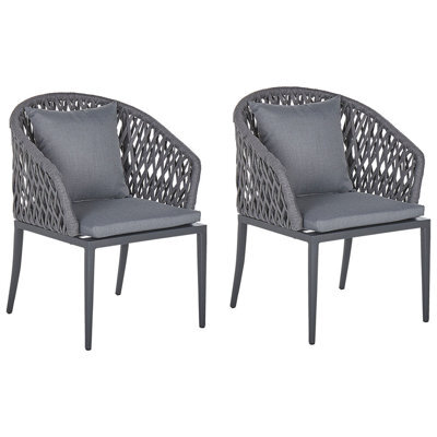 Beliani Set Of 2 Garden Chairs With Cushions Lipari Metal Grey - image 1