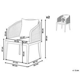Beliani Set Of 2 Garden Chairs With Cushions Lipari Metal Grey - thumbnail 3