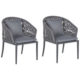 Beliani Set Of 2 Garden Chairs With Cushions Lipari Metal Grey - thumbnail 1