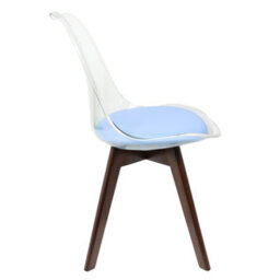 Fusion Living Soho Clear And Blue Plastic Dining Chair With Squared Dark Wood Legs - thumbnail 6