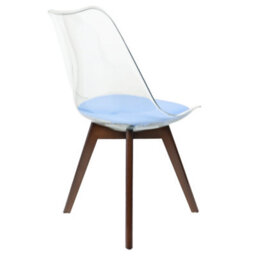Fusion Living Soho Clear And Blue Plastic Dining Chair With Squared Dark Wood Legs - thumbnail 5