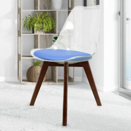 Fusion Living Soho Clear And Blue Plastic Dining Chair With Squared Dark Wood Legs - thumbnail 2