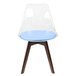 Fusion Living Soho Clear And Blue Plastic Dining Chair With Squared Dark Wood Legs - thumbnail 7