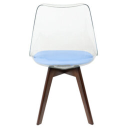 Fusion Living Soho Clear And Blue Plastic Dining Chair With Squared Dark Wood Legs - thumbnail 4
