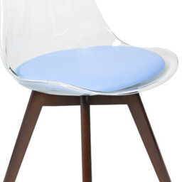 Fusion Living Soho Clear And Blue Plastic Dining Chair With Squared Dark Wood Legs - thumbnail 3