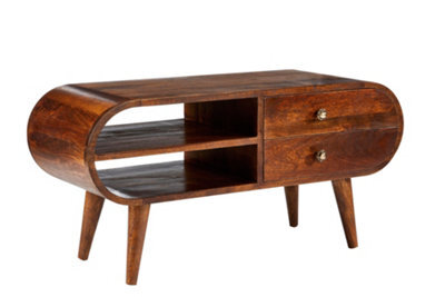 Elm Home And Garden Solid Mango Wood Oval Tv Media Unit Dark Oak Finish 45Cm High X 90Cm Wide X 35Cm Deep - image 1