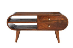 Elm Home And Garden Solid Mango Wood Oval Tv Media Unit Dark Oak Finish 45Cm High X 90Cm Wide X 35Cm Deep - thumbnail 2