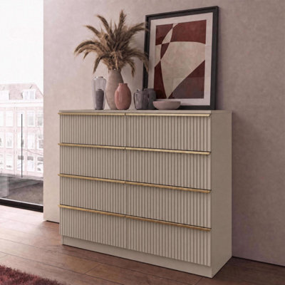 Fwstyle Lania Scalloped Ripple Effect Beige 8 Drawer Chest (H) 73.5Cm (W) 104Cm (D) 40Cm - image 1