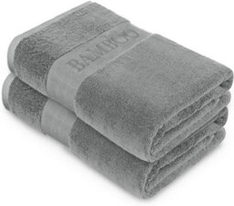 Gaveno Cavailia 2Pk Bamboo Bath Sheet 90X140 Silver Super Absorbent Quick Drying Extra Large Cotton Towel Set For Spa Gym Towel