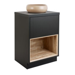 Homestylestore Black Grey 600mm Led Lit Bathroom Vanity Unit Round Sand Countertop Basin Open Shelf