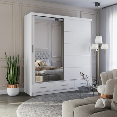 Florence 203L Sliding Wardrobe With Mirror Spacious 2 Door Storage For Bedroom And Living Room White With Mirror - image 1