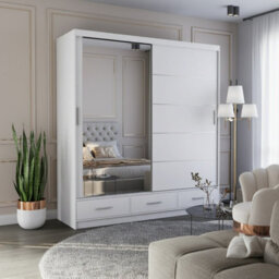 Florence 203L Sliding Wardrobe With Mirror Spacious 2 Door Storage For Bedroom And Living Room White With Mirror - thumbnail 1