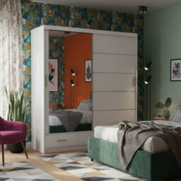 Florence 203L Sliding Wardrobe With Mirror Spacious 2 Door Storage For Bedroom And Living Room White With Mirror - thumbnail 2