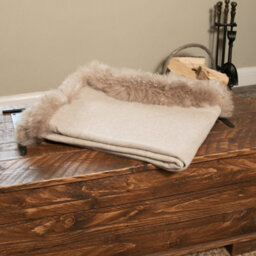 Native Natural Woven Wool Blanket With Sheepskin Trim
