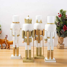 Nutcracker Christmas Decoration Wood Soldier 30Cm/11.8In Ornament Glitter Traditional Table Top Party Xmas Gift Gold - thumbnail 8