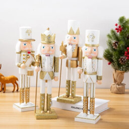 Nutcracker Christmas Decoration Wood Soldier 30Cm/11.8In Ornament Glitter Traditional Table Top Party Xmas Gift Gold - thumbnail 9