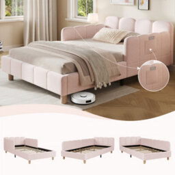 Single Upholstered Bed With Headboard, Safety Rail And Solid Wood Legs - thumbnail 1