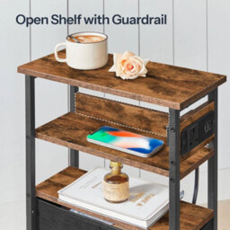 Bedside Table With Charging Station End Table 40 X 18 X 60 Cm Nightstand - thumbnail 5