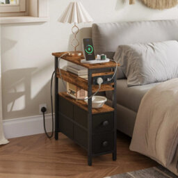 Bedside Table With Charging Station End Table 40 X 18 X 60 Cm Nightstand - thumbnail 3