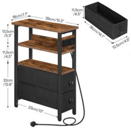 Bedside Table With Charging Station End Table 40 X 18 X 60 Cm Nightstand - thumbnail 2