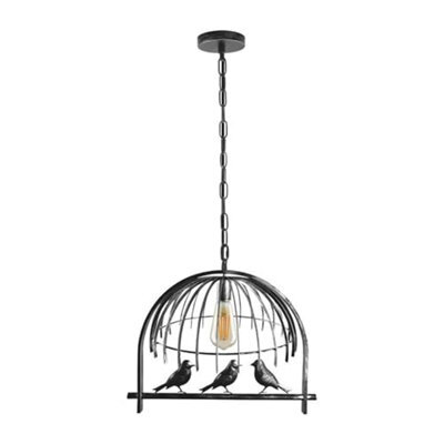 Ledsone Industrial Birdcage Pendant Ceiling Light Brushed Silver Gloss Metal Easy Fit Decorative Lampshade Adjustable Cable - image 1