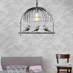 Ledsone Industrial Birdcage Pendant Ceiling Light Brushed Silver Gloss Metal Easy Fit Decorative Lampshade Adjustable Cable - thumbnail 5