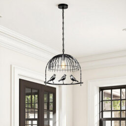 Ledsone Industrial Birdcage Pendant Ceiling Light Brushed Silver Gloss Metal Easy Fit Decorative Lampshade Adjustable Cable - thumbnail 7