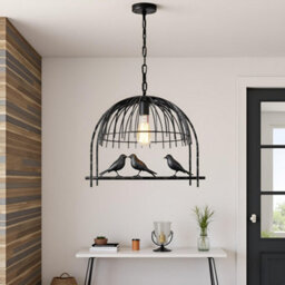 Ledsone Industrial Birdcage Pendant Ceiling Light Brushed Silver Gloss Metal Easy Fit Decorative Lampshade Adjustable Cable - thumbnail 8