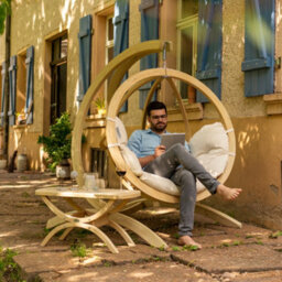 Amazonas Globo Wooden Hanging Egg Chair - Premium Garden Swing Seat (Cream Natura) - thumbnail 4