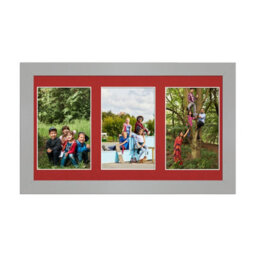 AK Frames 40X20Cm Silver Modern Multi Photo Frame With Crimson Mount - Holds 3 Apertures (3X) 6X4 Photos - thumbnail 1