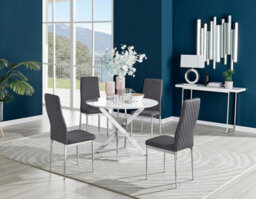 Furniturebox Uk Novara White High Gloss Round Dining Table & 4 Grey Velvet Milan Chairs - thumbnail 1