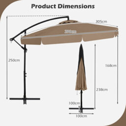 Costway 290 Cm Offset Hanging Parasol With Cover Patio Cantilever Umbrella W/ Easy Tilt Adjustment-Taupe - thumbnail 3