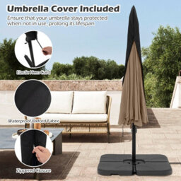 Costway 290 Cm Offset Hanging Parasol With Cover Patio Cantilever Umbrella W/ Easy Tilt Adjustment-Taupe - thumbnail 4