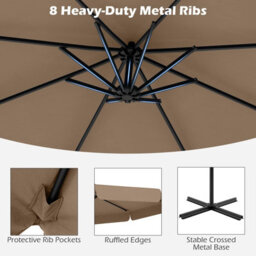 Costway 290 Cm Offset Hanging Parasol With Cover Patio Cantilever Umbrella W/ Easy Tilt Adjustment-Taupe - thumbnail 6