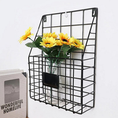Black Wire Magazine Newspaper Basket Wall Mounted Post Storage Rack Organizer Office - image 1