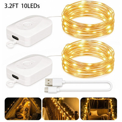 Amorly 2 Pack Fairy Lights Battery Operate,3.2 Ft Rechargeable Lights Modes, Bedroom, Living Room, Yard, Camping & Party Decor Warm White - image 1