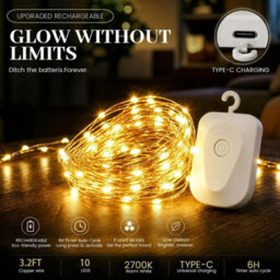 Amorly 2 Pack Fairy Lights Battery Operate,3.2 Ft Rechargeable Lights Modes, Bedroom, Living Room, Yard, Camping & Party Decor Warm White - thumbnail 6