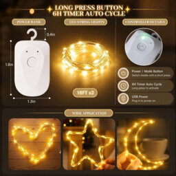 Amorly 2 Pack Fairy Lights Battery Operate,3.2 Ft Rechargeable Lights Modes, Bedroom, Living Room, Yard, Camping & Party Decor Warm White - thumbnail 3