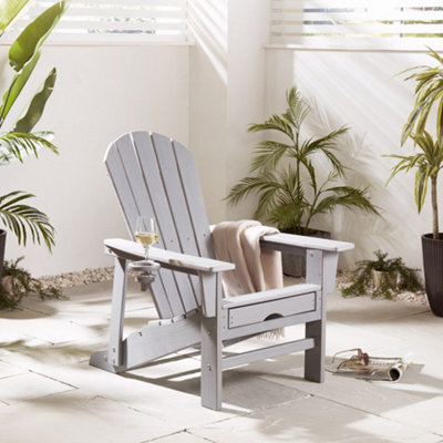 Vonhaus Set Of Grey Adirondack Chair Folding Foot Stool, Water